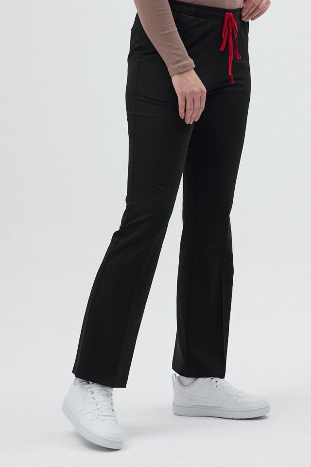 Likralı Çan Paça Siyah Pantolon