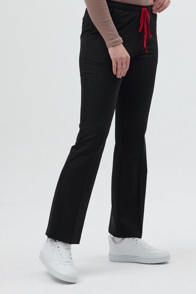 Likralı Çan Paça Siyah Pantolon