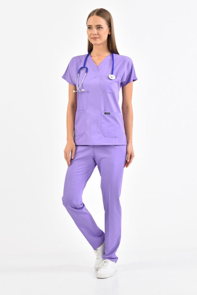 Likralı Lila Cerrahi Takım