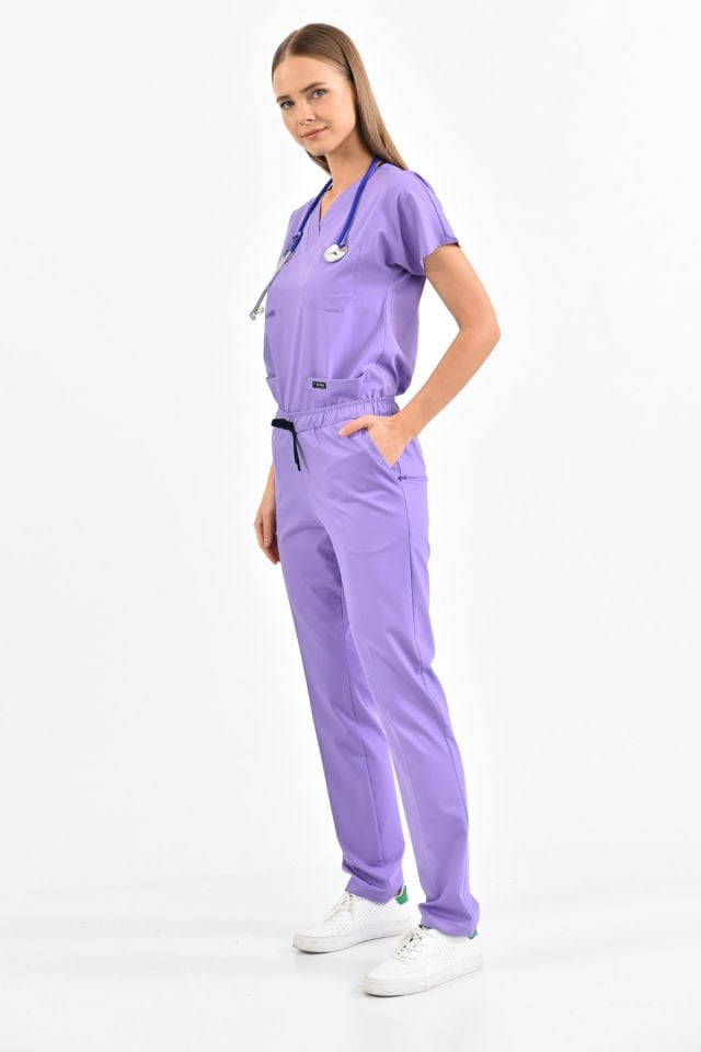 Likralı Lila Cerrahi Takım