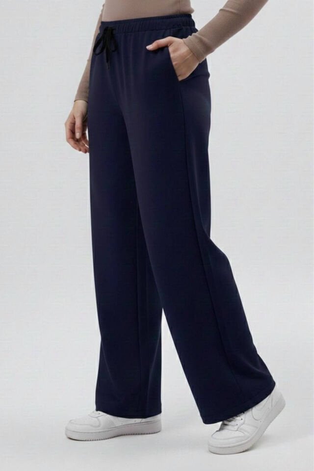 Likralı Koyu Lacivert Bol Paça Scrubs Pantolon