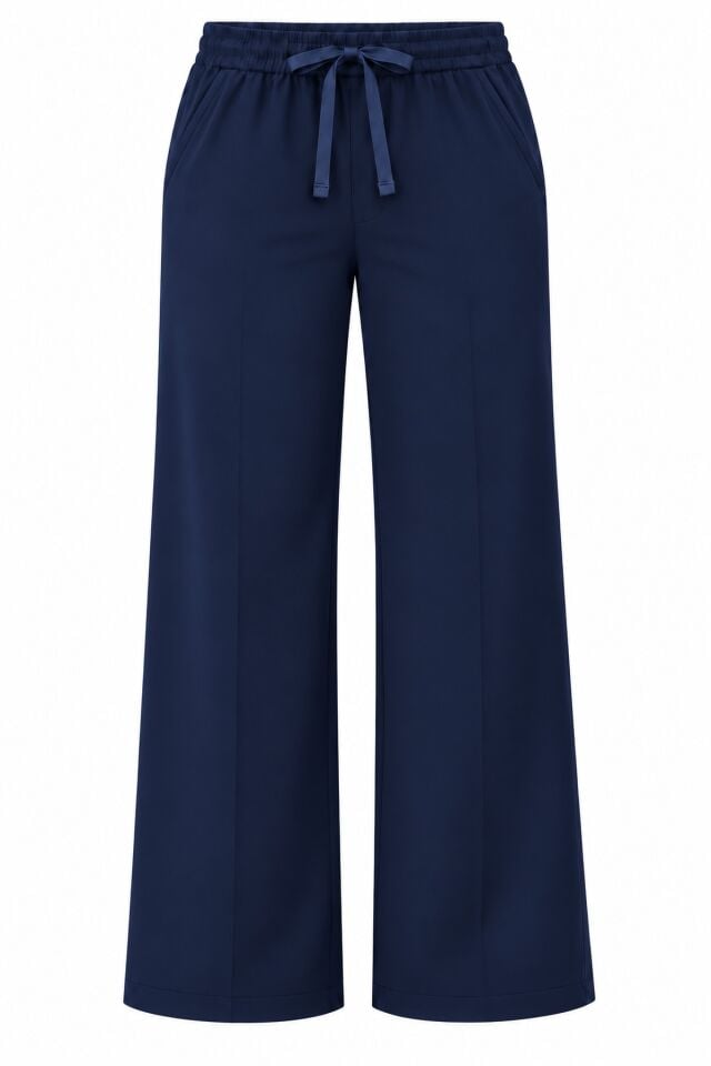Likralı Koyu Lacivert Bol Paça Scrubs Pantolon