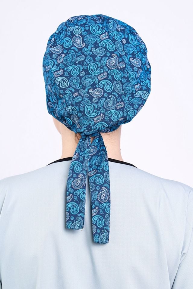 Mavi Şal Desenli Tesettür Bone