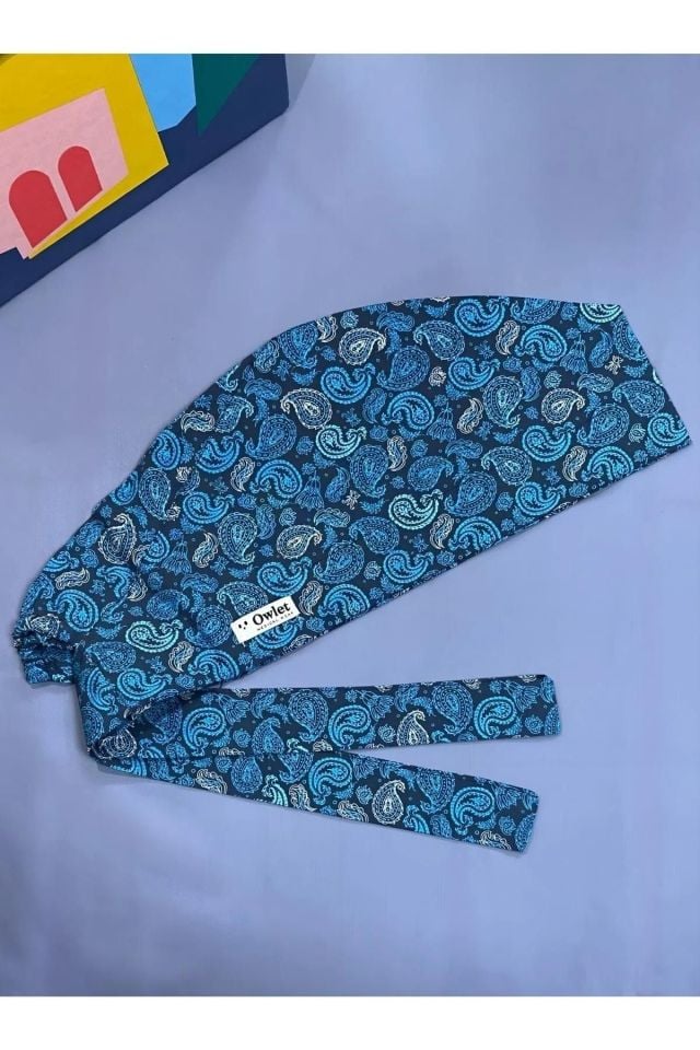 Mavi Şal Desenli Tesettür Bone