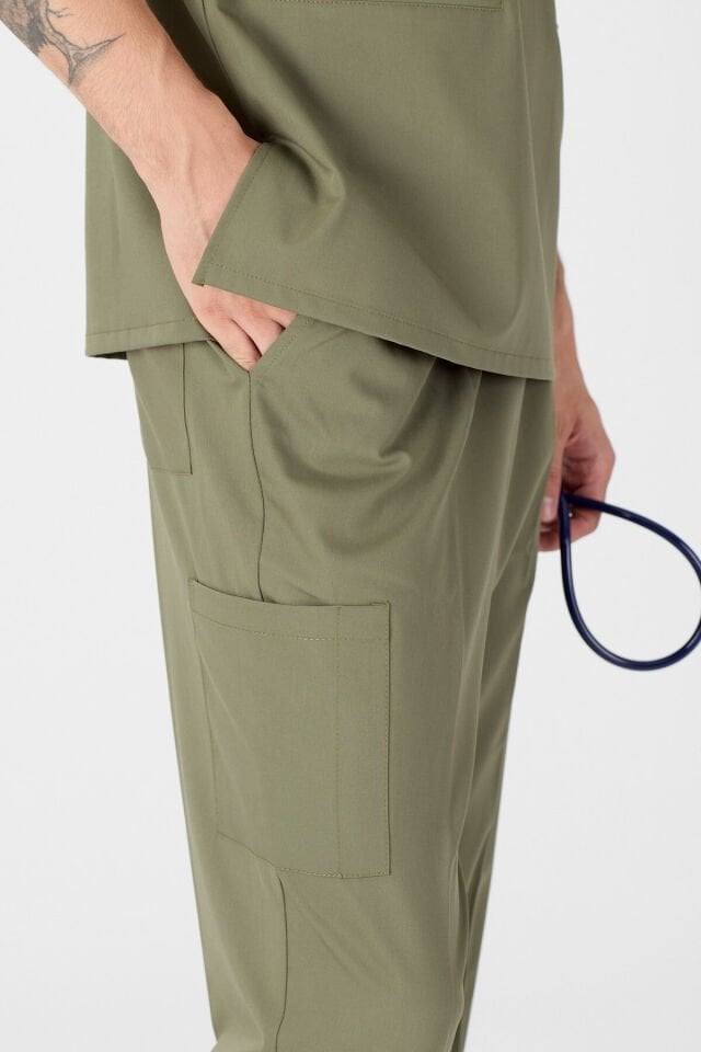 Lycra Army Green Scrubs with Zipper Detail