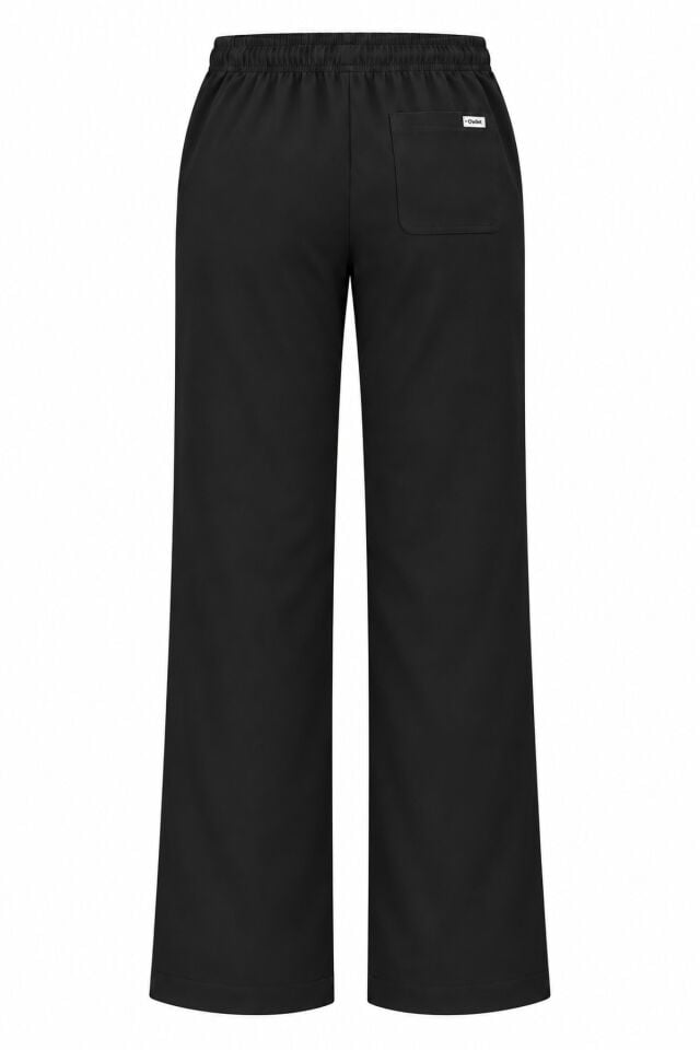 Likralı Siyah Bol Paça Scrubs Pantolon