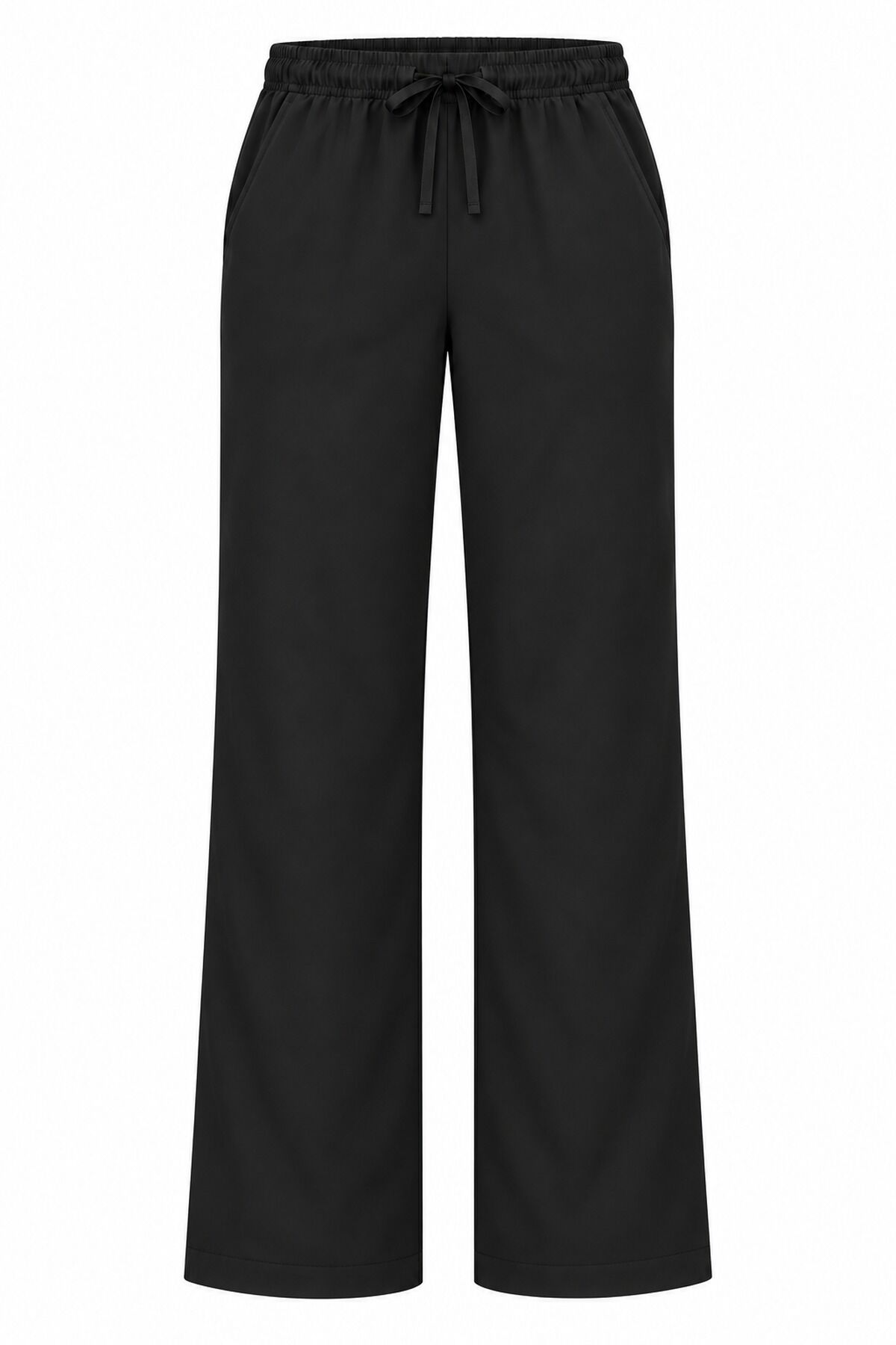 Likralı Siyah Bol Paça Scrubs Pantolon