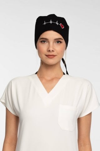 Kalp Ritim Desenli Siyah Cerrahi Bone