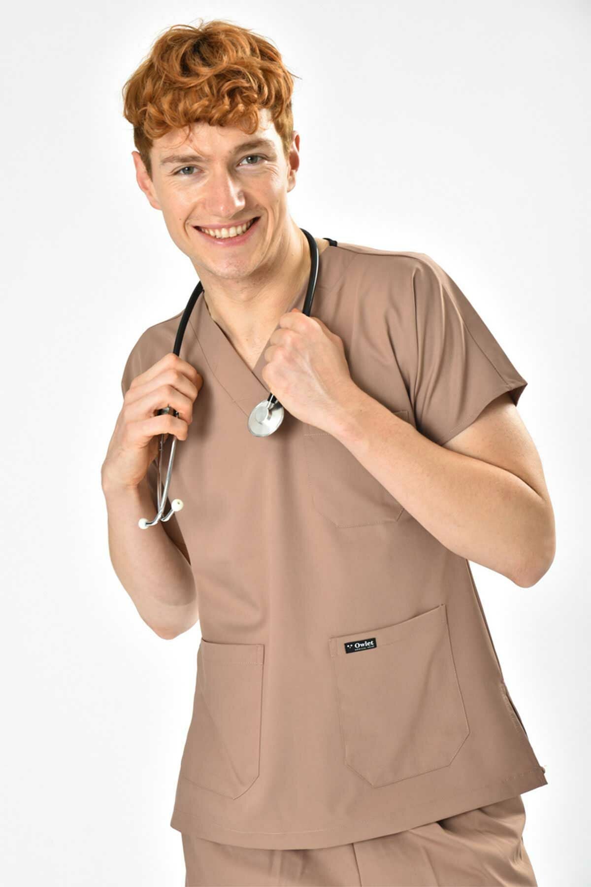 Sütlü Kahve Likralı Cerrahi Forma Üst