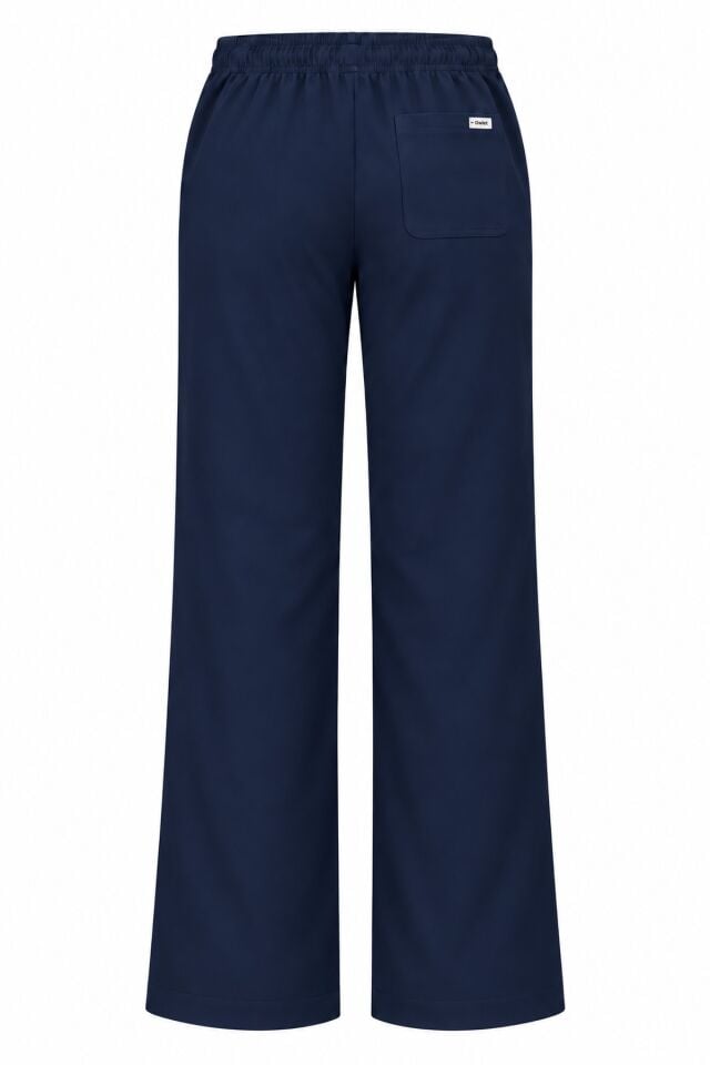 Likralı Lacivert Bol Paça Scrubs Pantolon