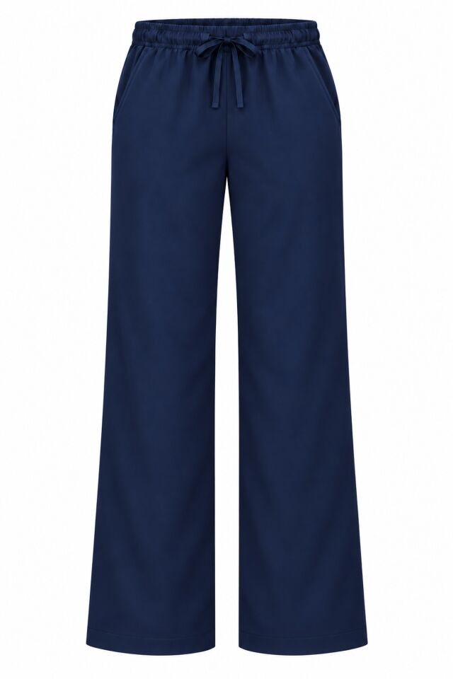 Likralı Lacivert Bol Paça Scrubs Pantolon