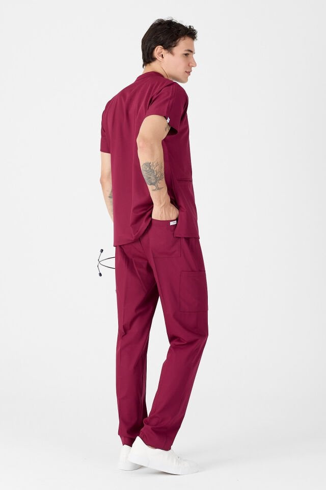 Likralı Vişne Fermuar Detaylı Scrubs