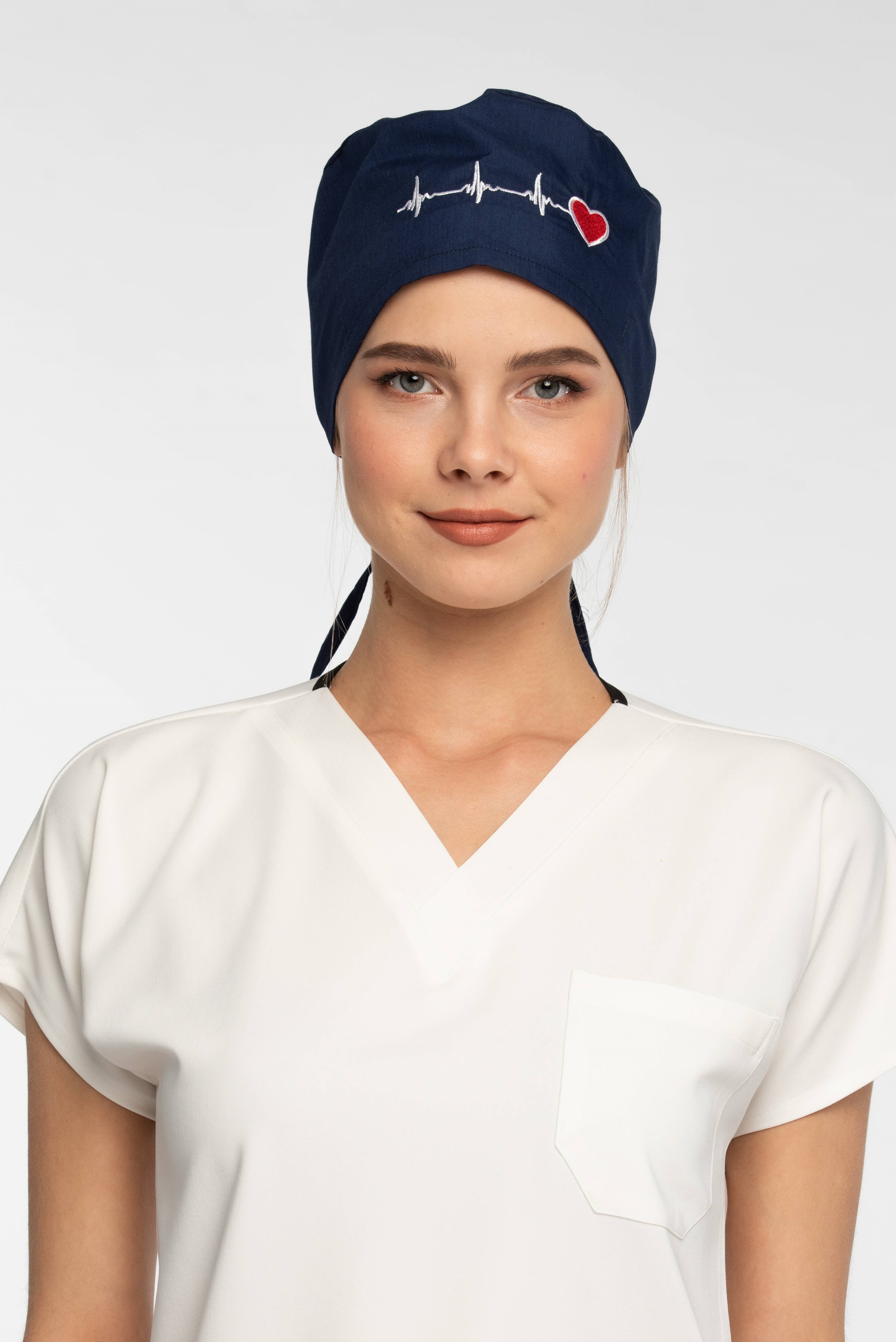 Kalp Ritim Desenli Lacivert Cerrahi Bone