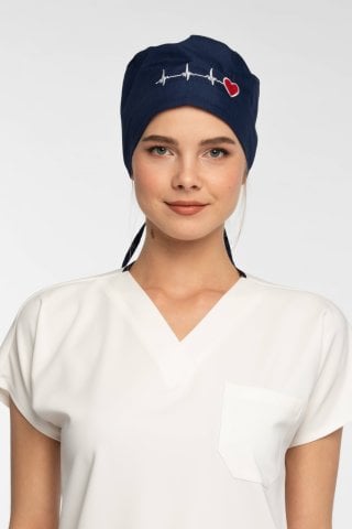 Kalp Ritim Desenli Lacivert Cerrahi Bone