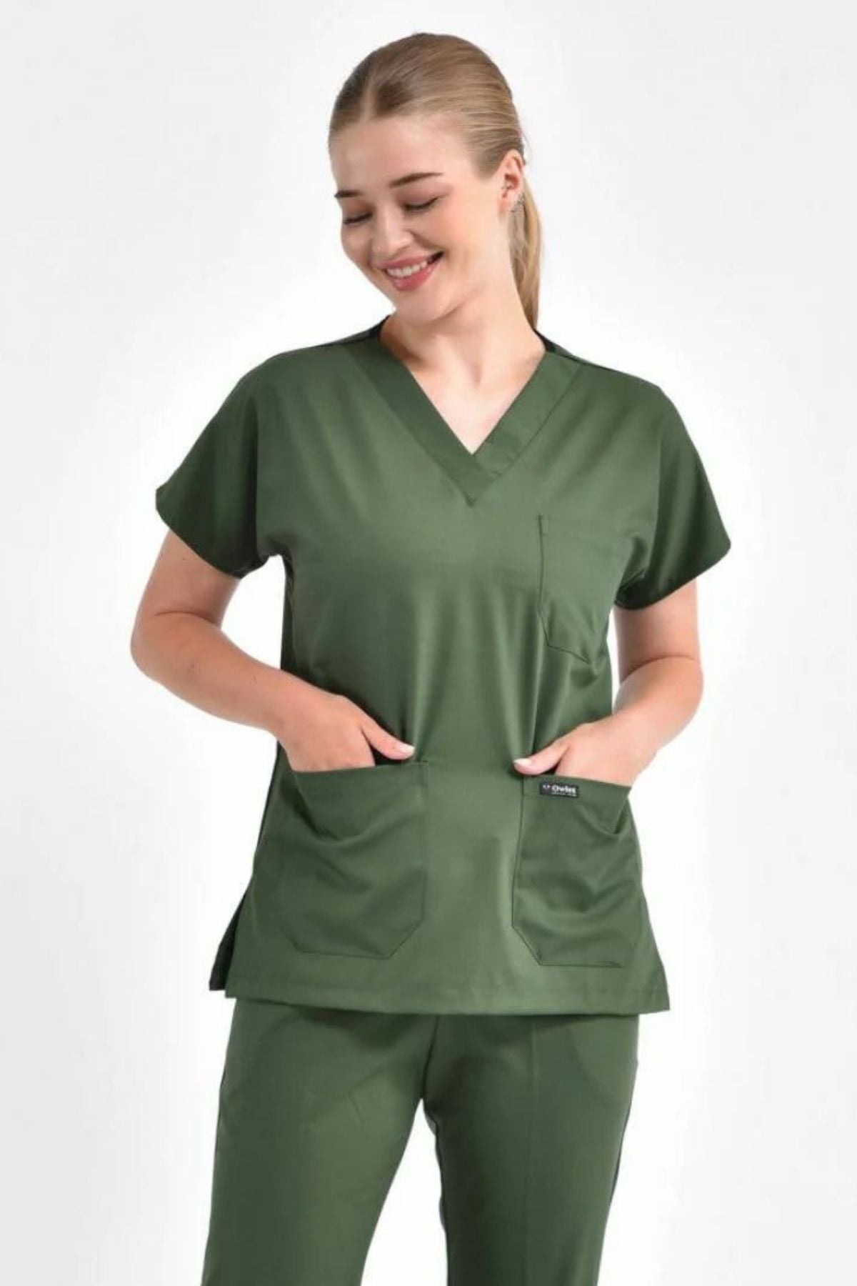 Likralı Haki Yeşili Cerrahi Üst