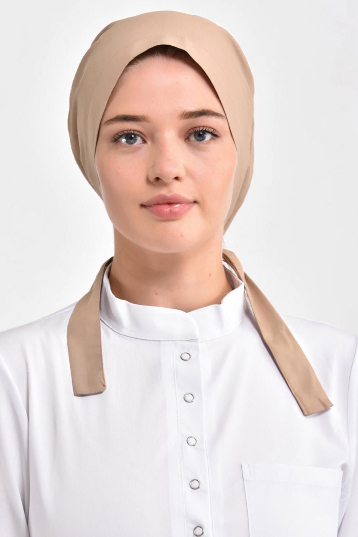 Bej Likralı Cerrahi Tesettür Bone