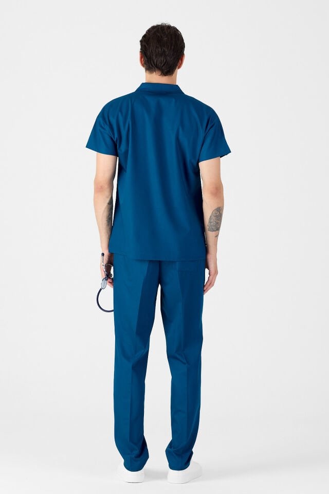 Likralı Petrol Mavisi Polo Yaka Scrubs