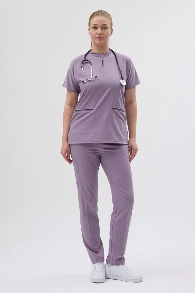Soft Lilac Lycra Jersey Set with Zipper Detail
