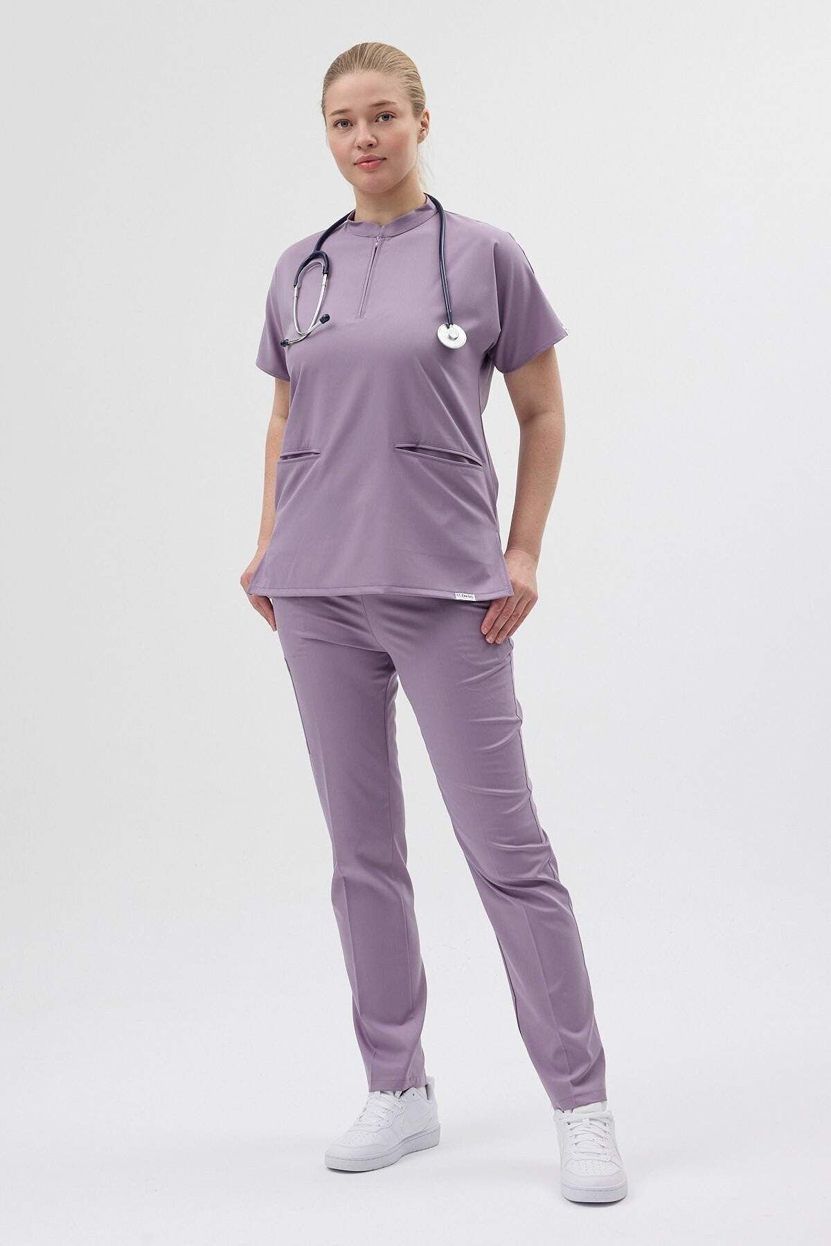 Likralı Soft Lila Fermuar Detaylı Forma Takım