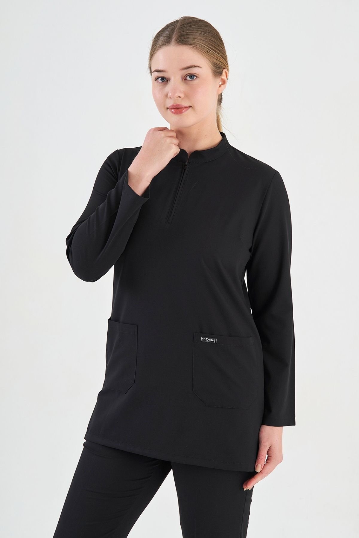 Likralı Siyah Tunik Tek Üst