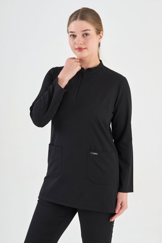 Likralı Siyah Tunik Tek Üst