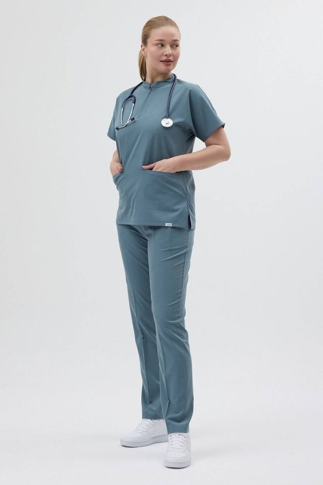 Likralı Fermuar Detaylı  Antrasit Mavi Üniforma