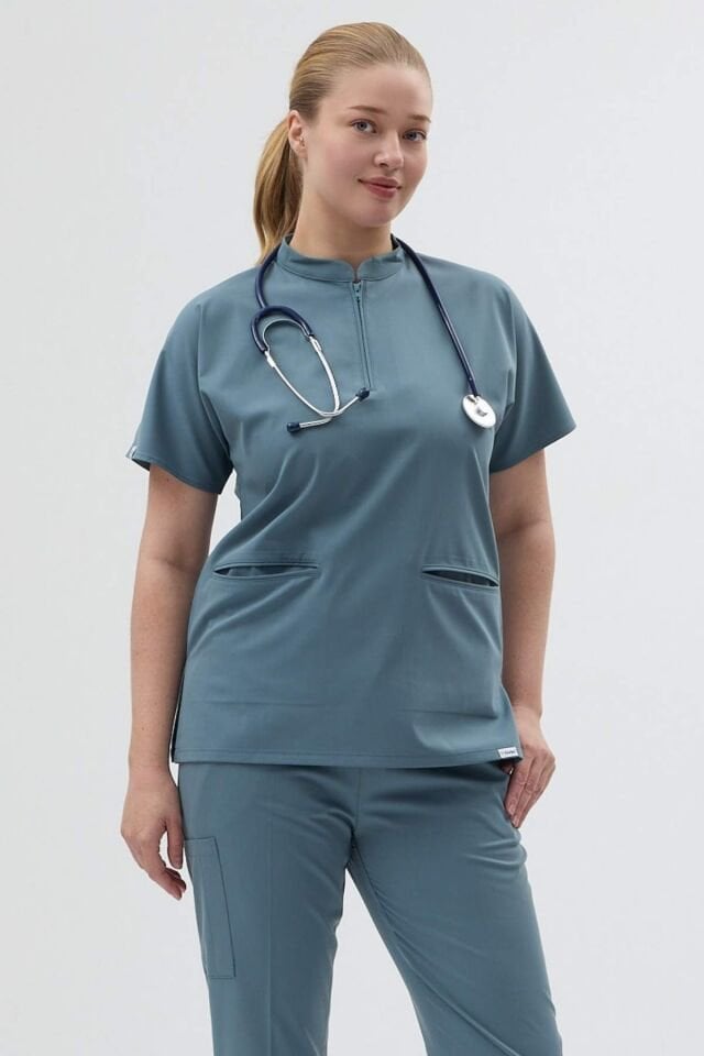 Likralı Fermuar Detaylı  Antrasit Mavi Üniforma