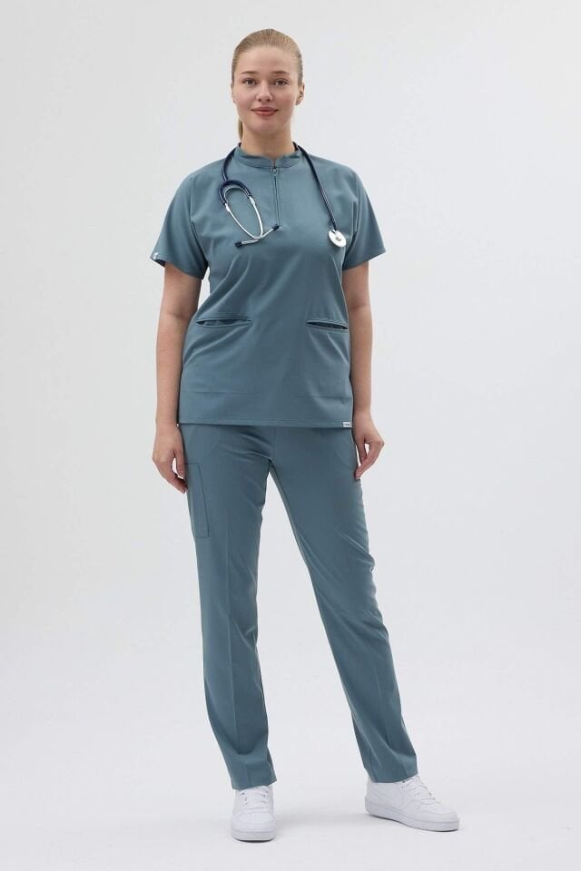 Likralı Fermuar Detaylı  Antrasit Mavi Üniforma