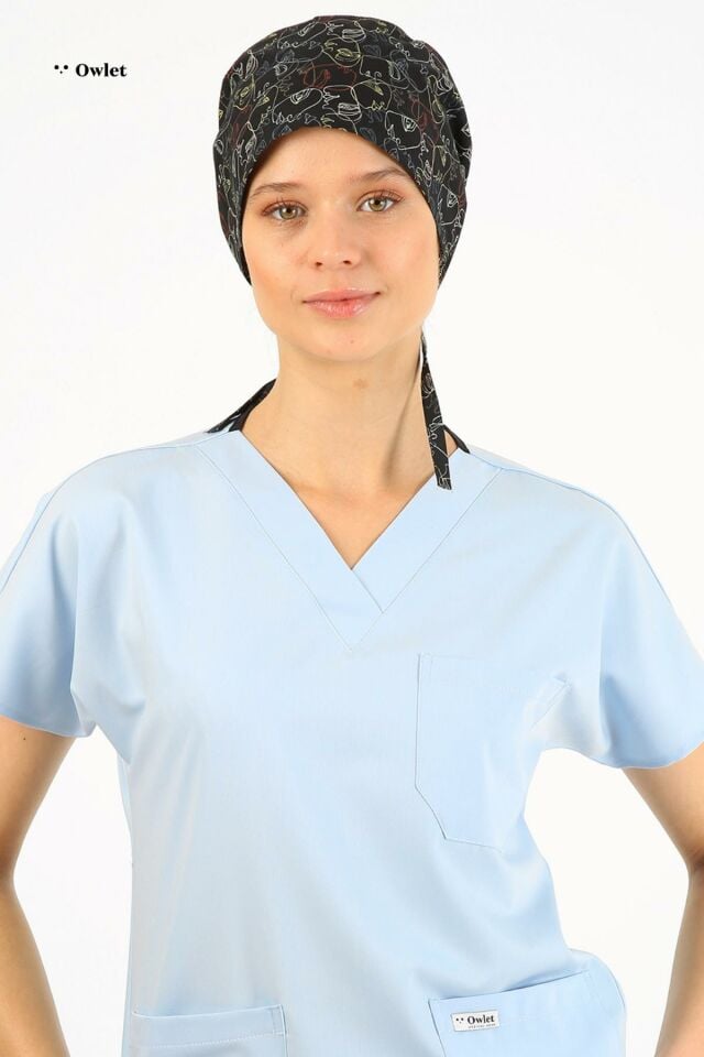 Yüz Figürlü Siyah Cerrahi Bone - Owlet Medikal