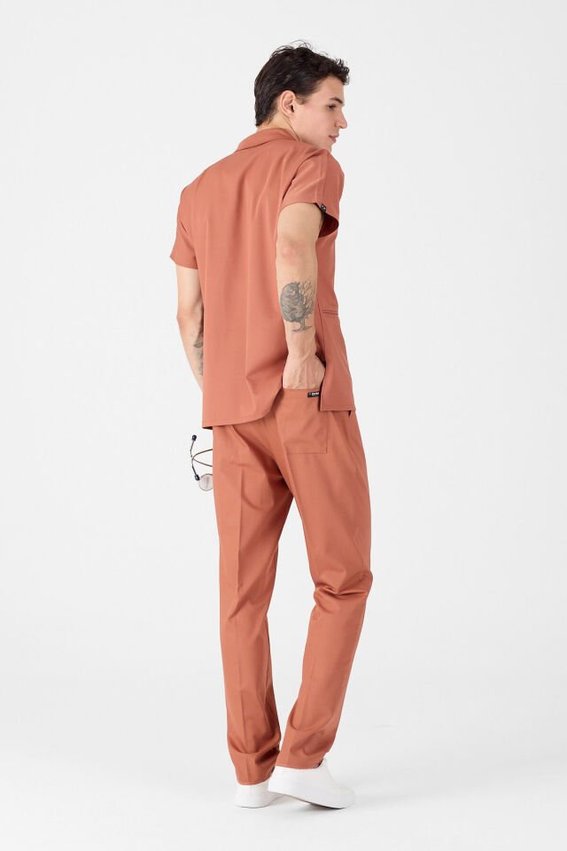 Likralı Kiremit Polo Yaka Scrubs