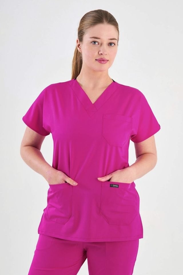 Likralı Pembe Cerrahi Takım