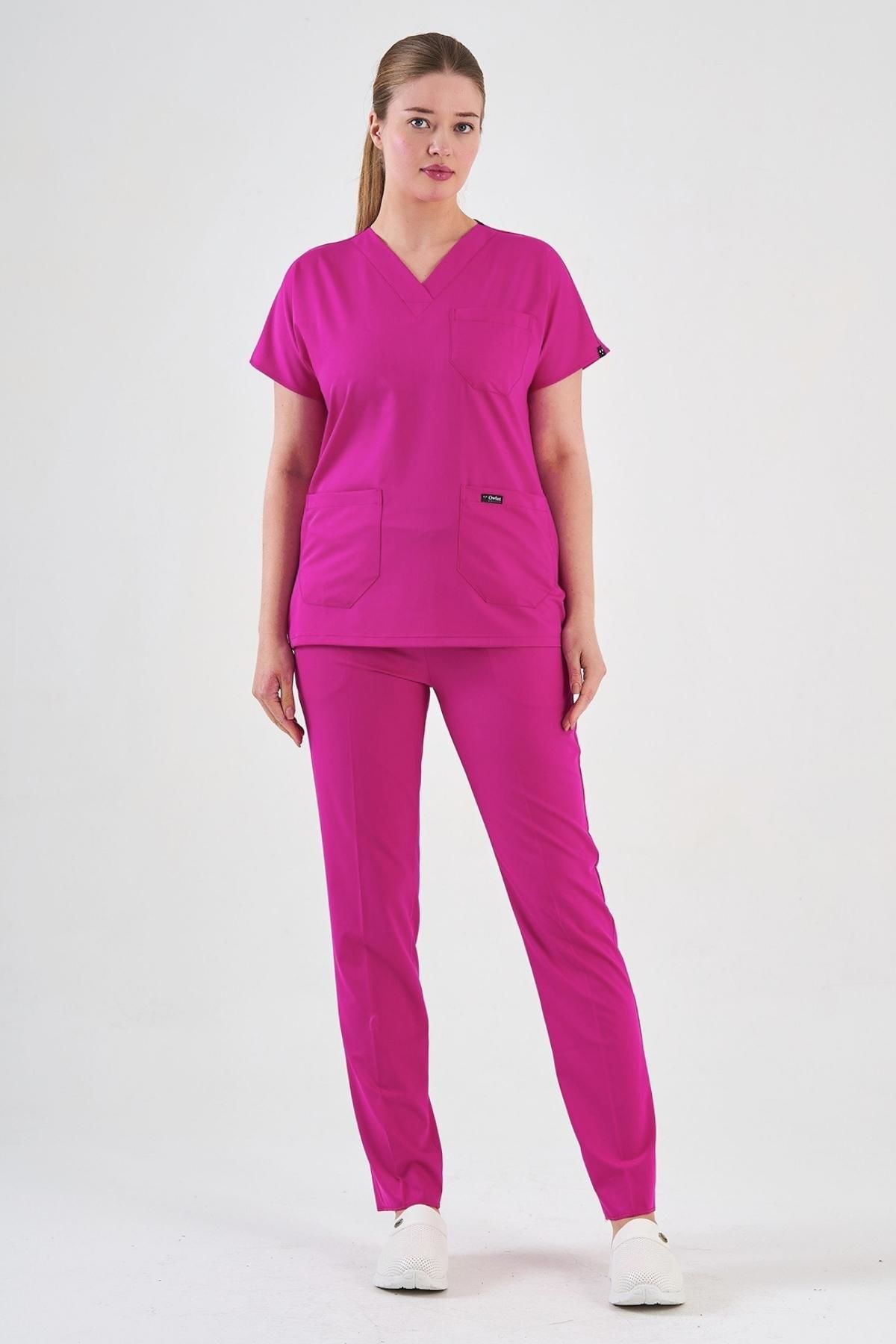 Likralı Pembe Cerrahi Takım