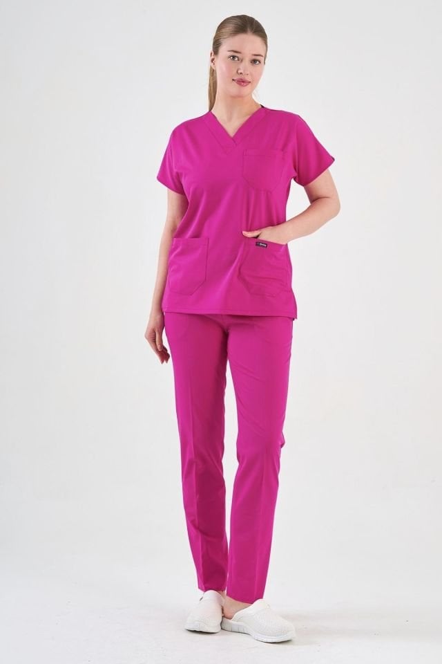 Likralı Pembe Cerrahi Takım