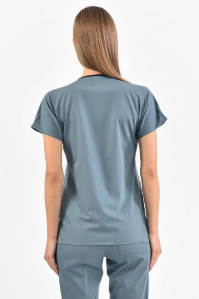 Likralı Antrasit Mavi Cerrahi Üst