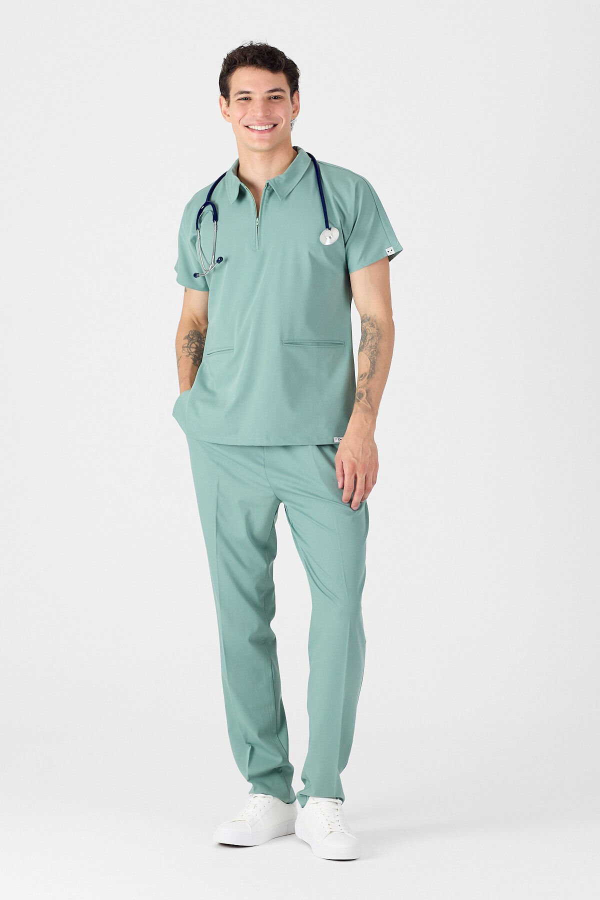 Likralı Mint Yeşili Polo Yaka Scrubs