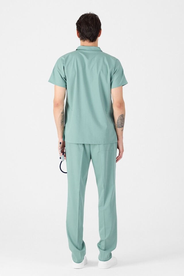 Likralı Mint Yeşili Polo Yaka Scrubs