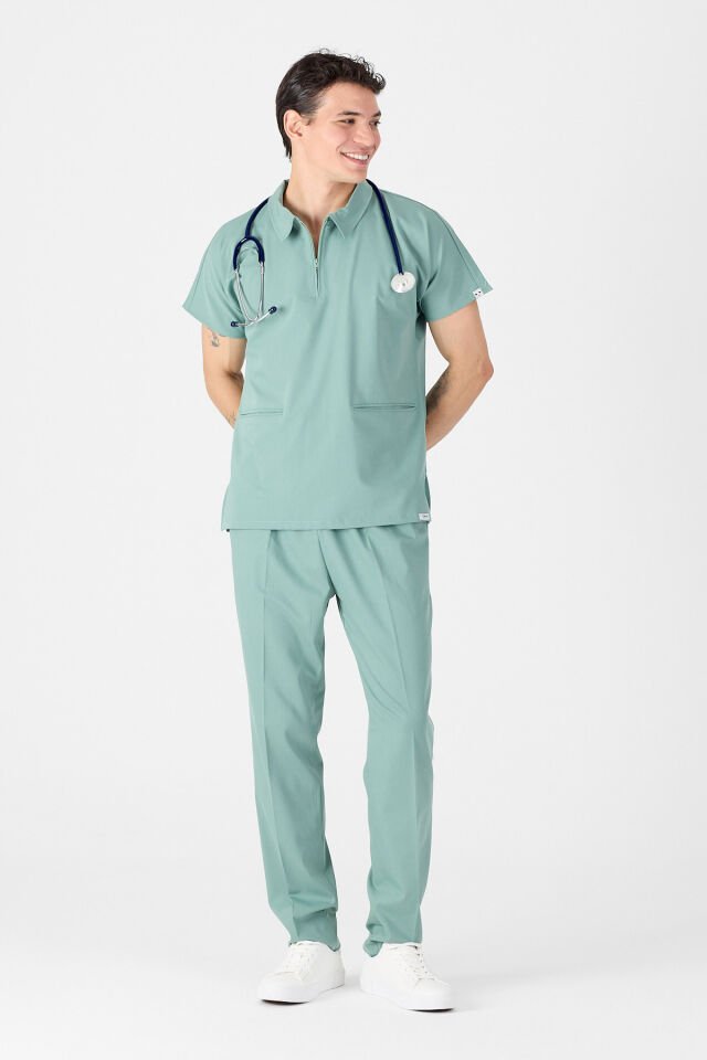 Likralı Mint Yeşili Polo Yaka Scrubs