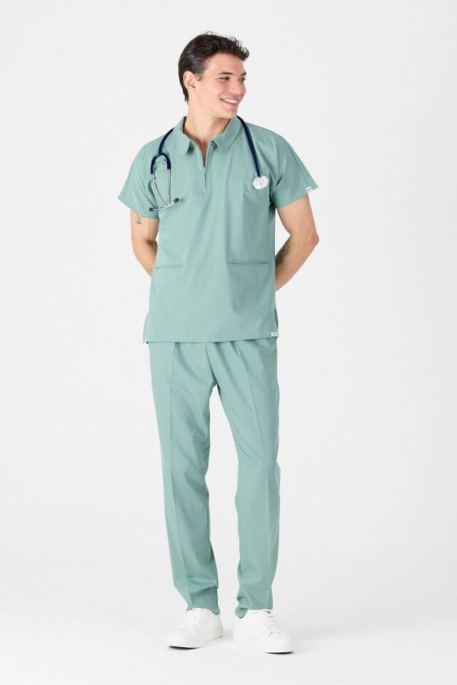 Likralı Mint Yeşili Polo Yaka Scrubs