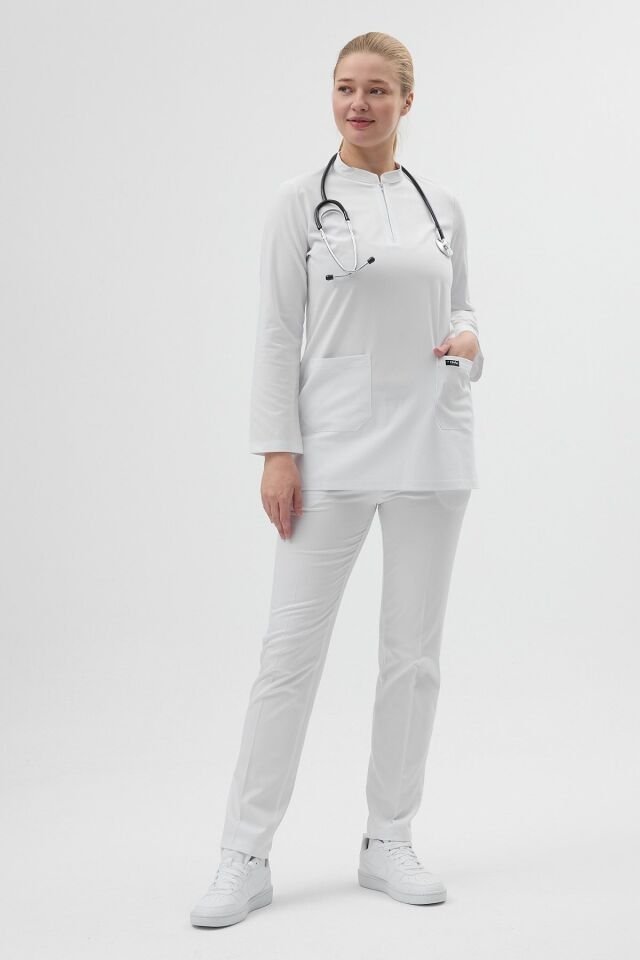 Likralı Beyaz Tunik Boy Takım