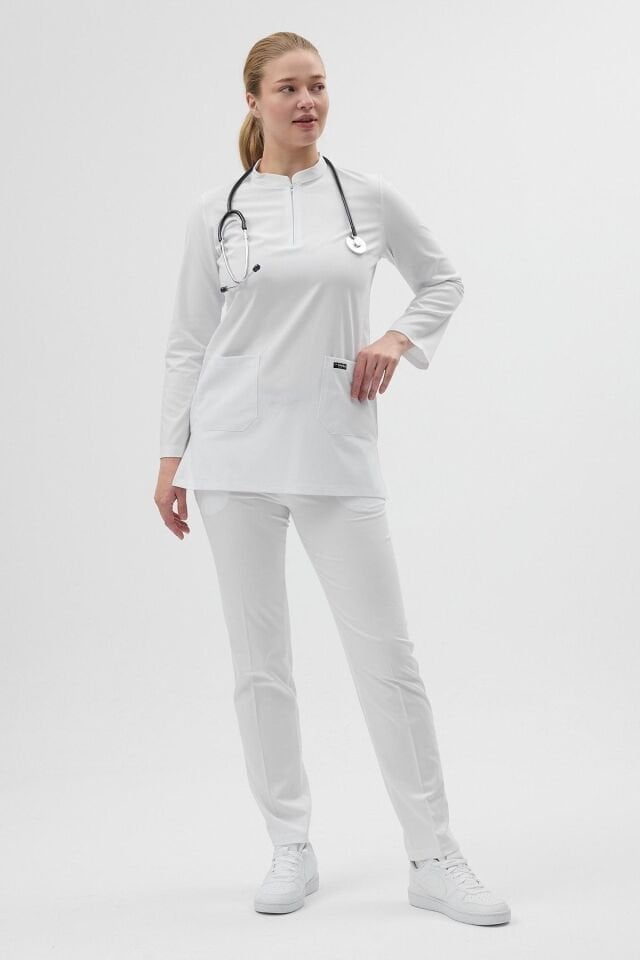 Likralı Beyaz Tunik Boy Takım