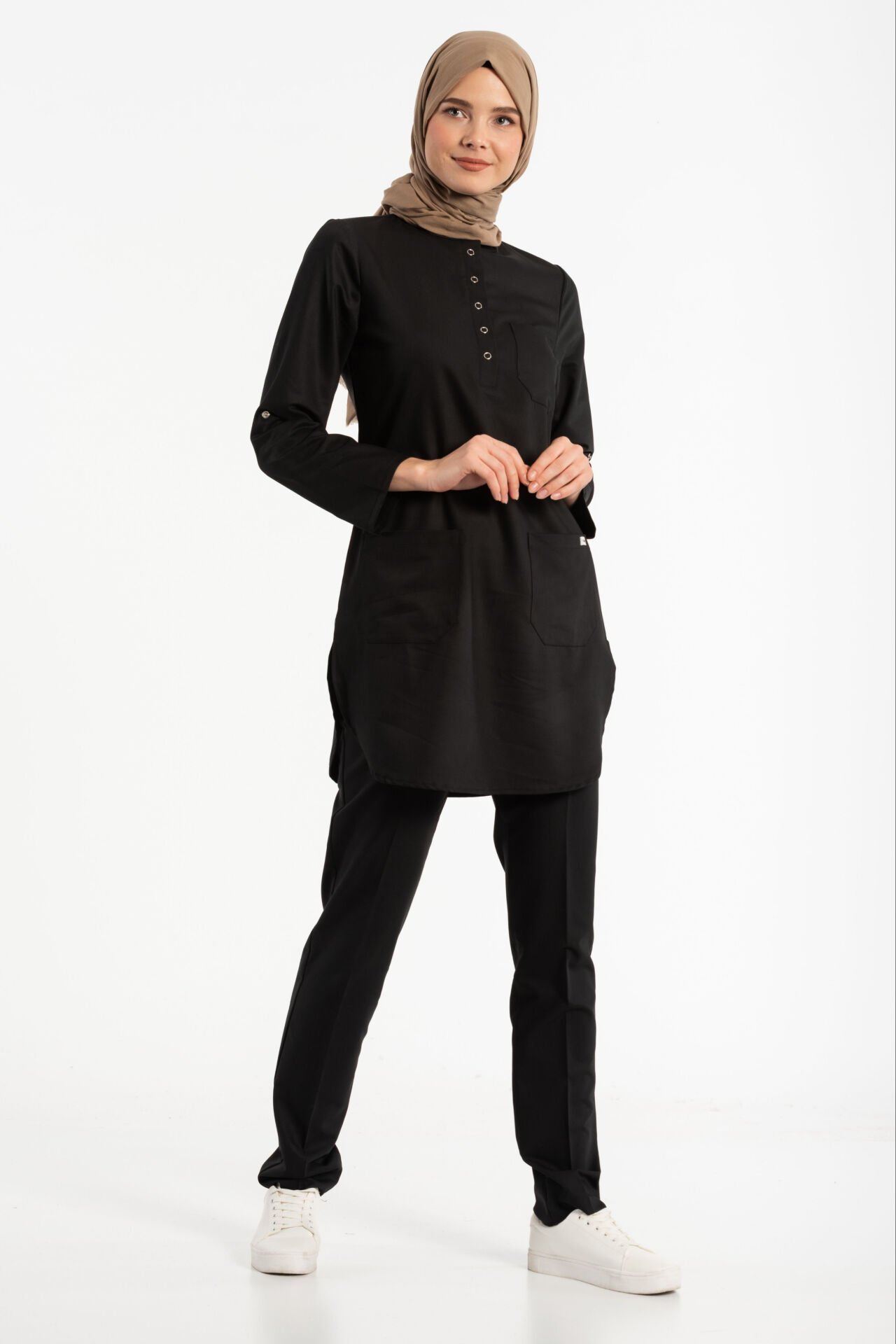 Likralı Siyah Cerrahi Tesettür Takım