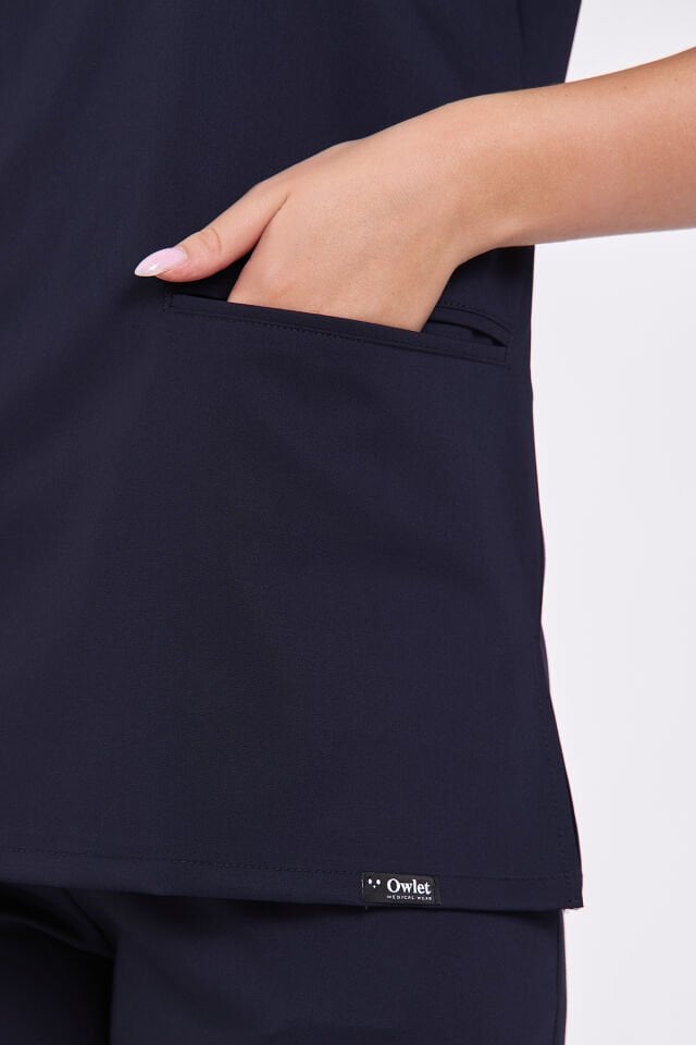 Likralı Koyu Lacivert Fermuar Detaylı Cerrahi Forma