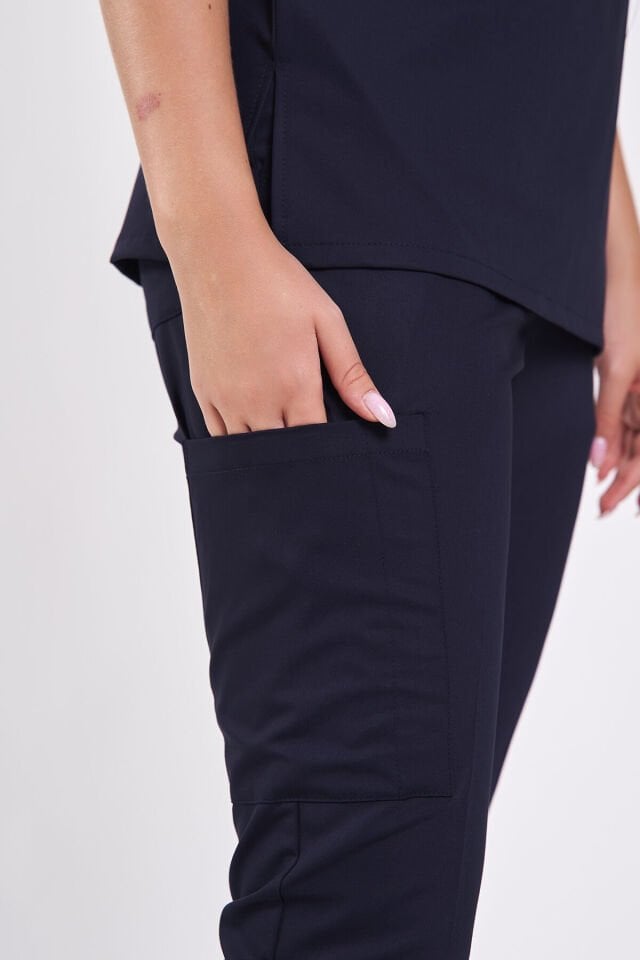 Dark Navy Lycra Surgical Uniform with Zipper Detail