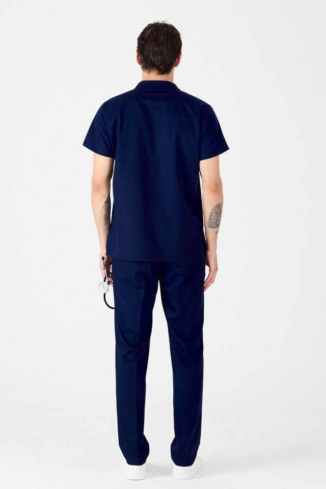 Likralı Lacivert Polo Yaka Scrubs Forma