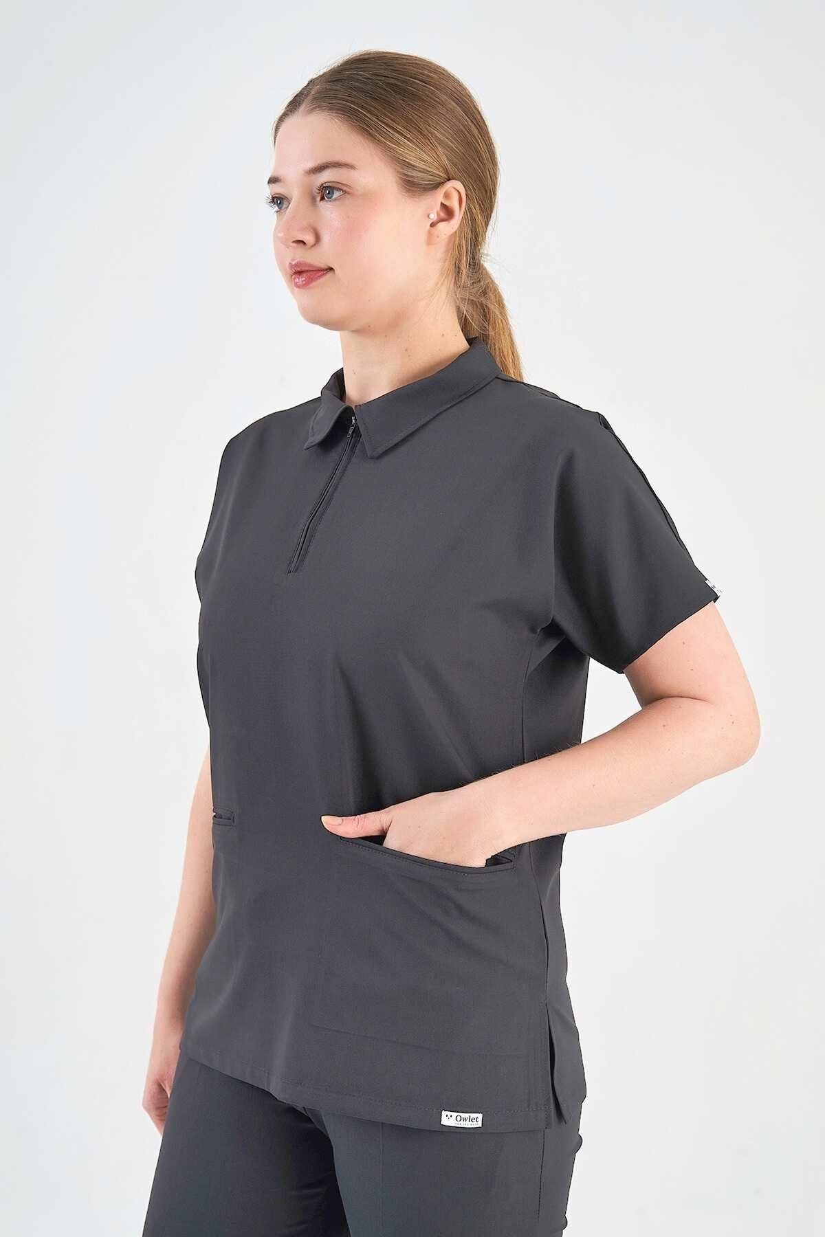 Likralı Füme Polo Yaka Forma Üst