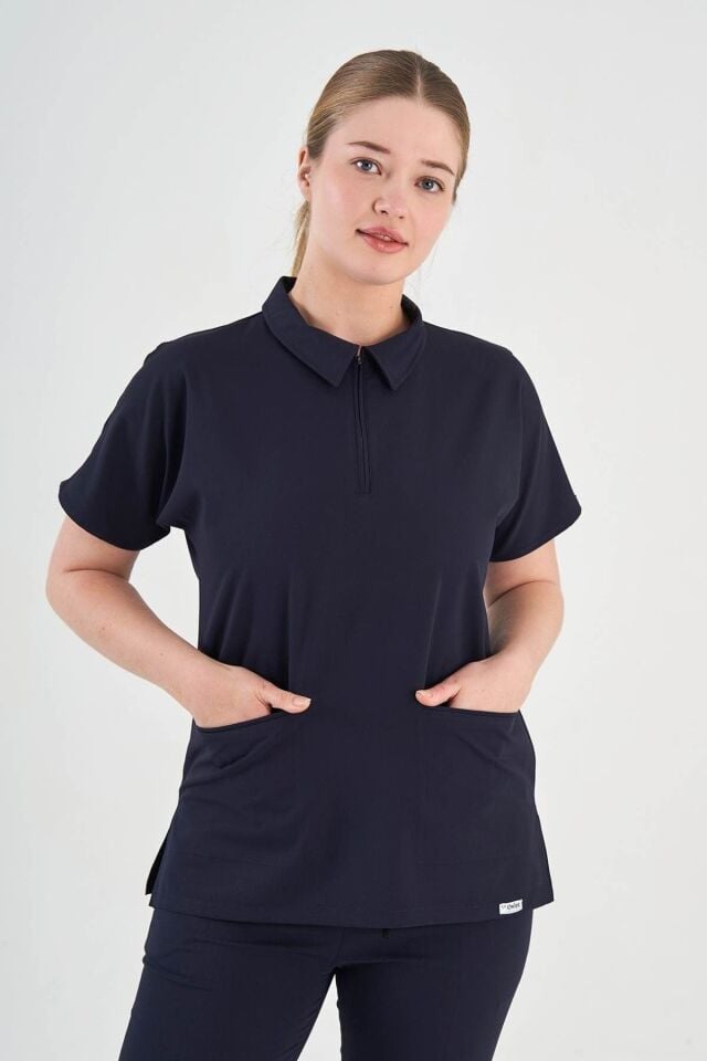 Likralı Koyu Lacivert Polo Yaka Forma Üst