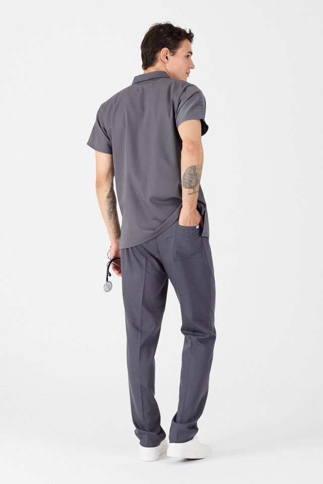Likralı Füme Polo Yaka Scrubs Forma