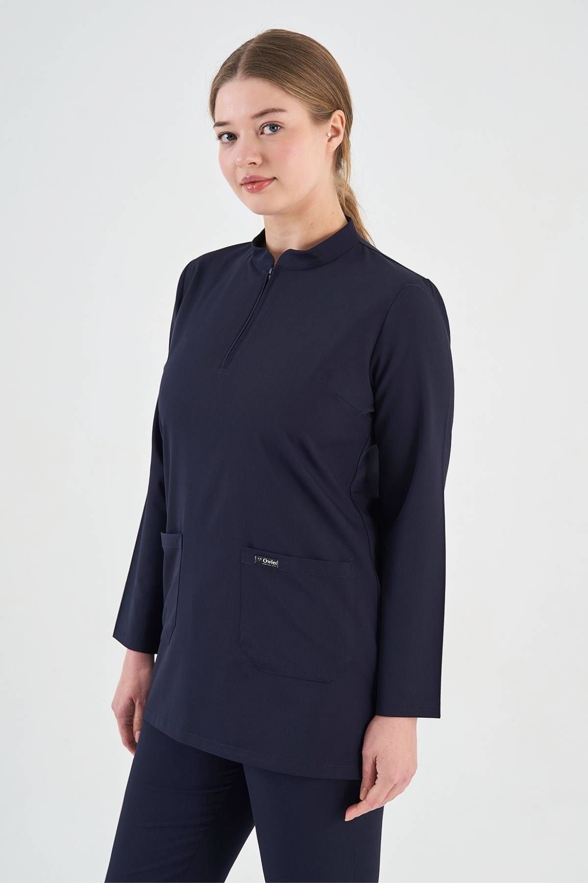 Likralı Koyu Lacivert Tunik Tek Üst