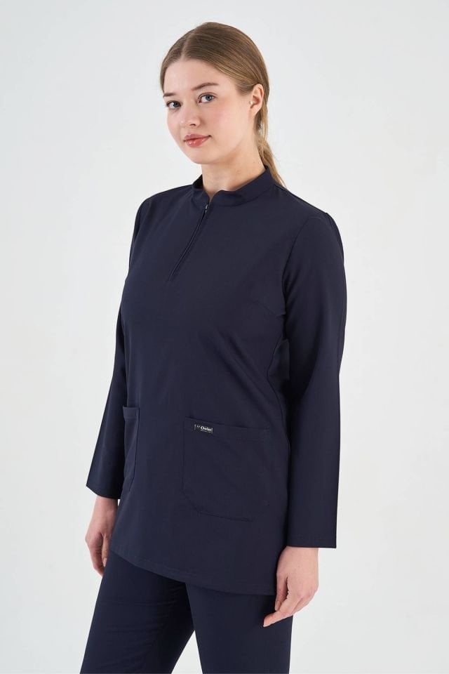 Likralı Koyu Lacivert Tunik Tek Üst