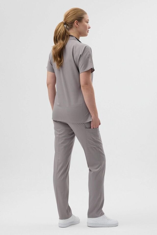 Likralı Duman Grisi Fermuar Detaylı Scrubs